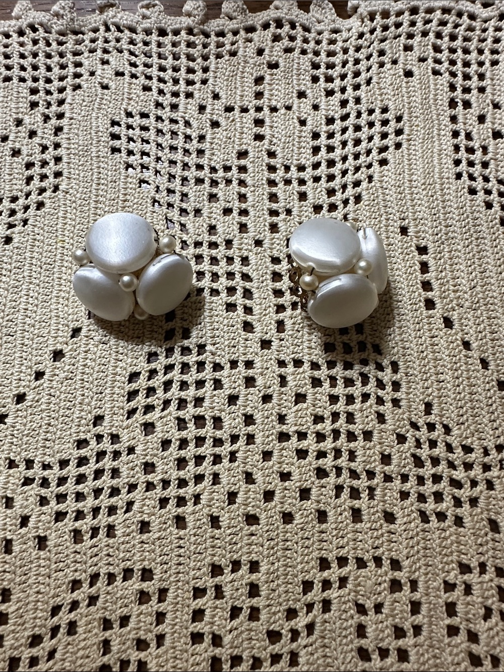 Pearl Cluster Button Earrings - White